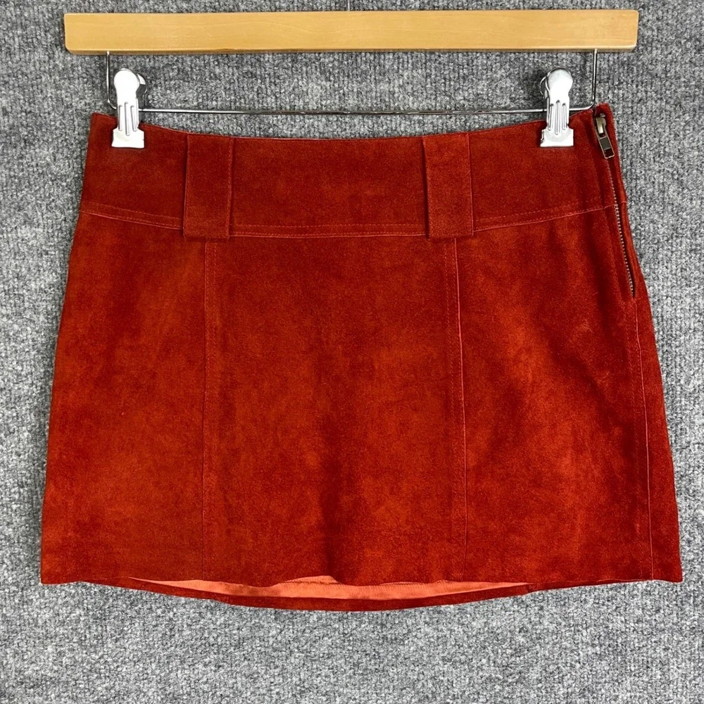 Free People Mini Skirt Womens Size 2 Suede 100% Cow Leather Boho Side Zip